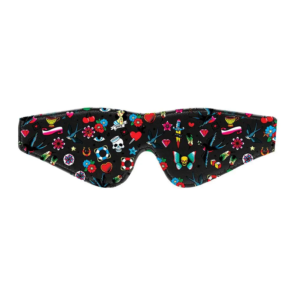 Shots Leather Black Printed Eye Mask With Elastic Straps - Peaches and Screams