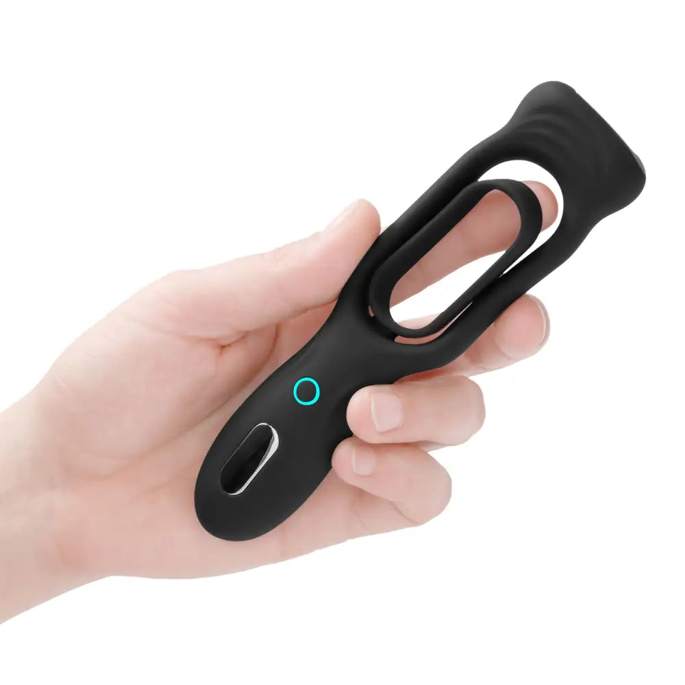 Shots Silicone Black Vibrating Rechargeable Cock Ring - Peaches and Screams