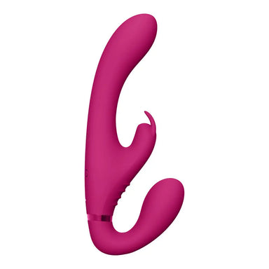 Shots Silicone Pink Rechargeable Strapless Strap On Vibrator With Triple Actions - Peaches and Screams
