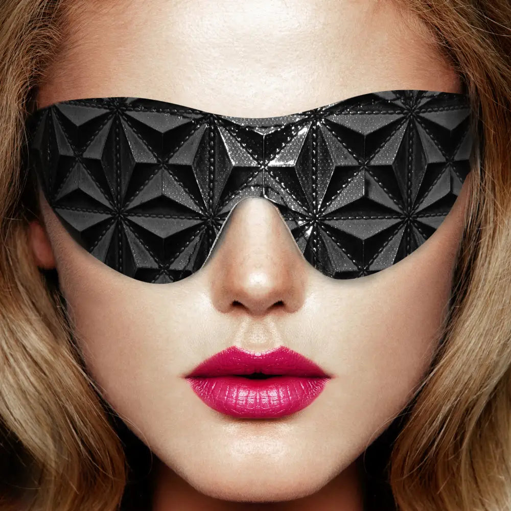 Shots Toys Black Luxury Bondage Eye Mask With Diamond Pattern - Peaches and Screams