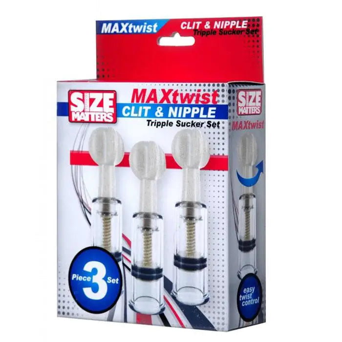 Size Matters Clear 3-piece Max Twist Clit And Nipple Sucker Set - Peaches and Screams