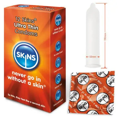 Skins Ultra Thin 12 Pack Lubricated Premium Latex Condoms For Him - Peaches and Screams
