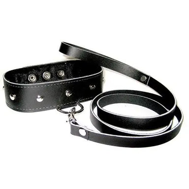 Sportsheets Black Leather Leash And Collar - Peaches Screams