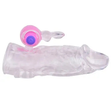 Stretchy Rubber Clear Rabbit Vibrating Male Penis Extender - Peaches and Screams