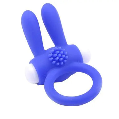 Stretchy Silicone Blue Vibrating Cock Ring With Rabbit Ears - Peaches and Screams