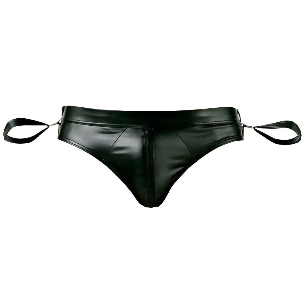 Svenjoyment Black Open Back Jock Brief With Handcuffs - Large - Peaches and Screams