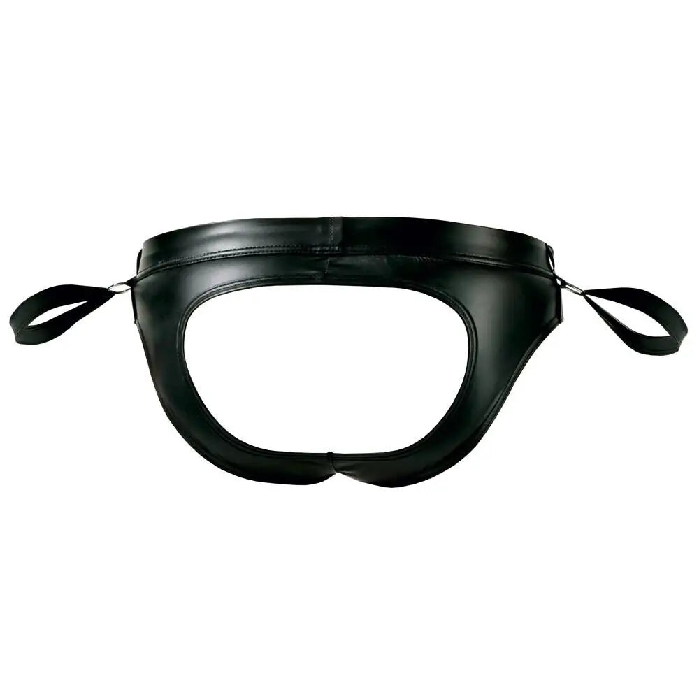 Svenjoyment black open back jock brief with handcuffs - x large - peaches and screams