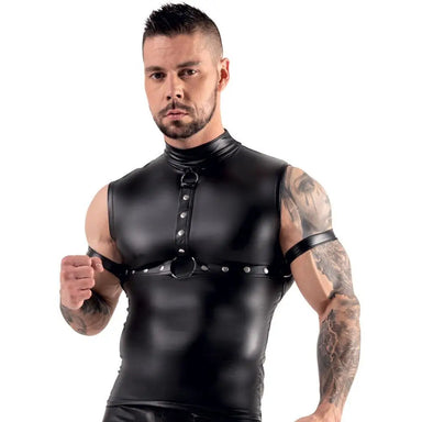 Svenjoyment Black Sleeveless Top With Chest Harness And Arm Loops - Medium - Peaches and Screams