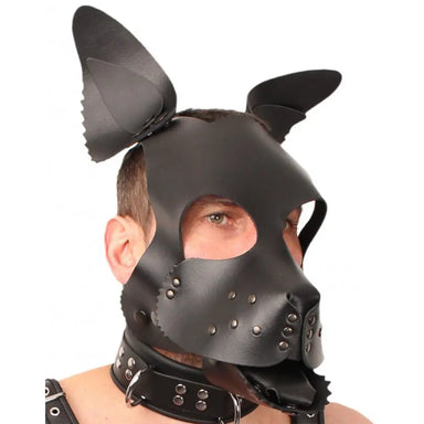 The Red Black Leather Adjustable Bondage Puppy Dog Mask - Peaches and Screams