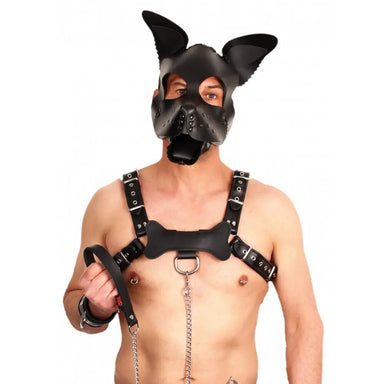 The Red Black Leather Adjustable Bondage Puppy Dog Mask - Peaches and Screams