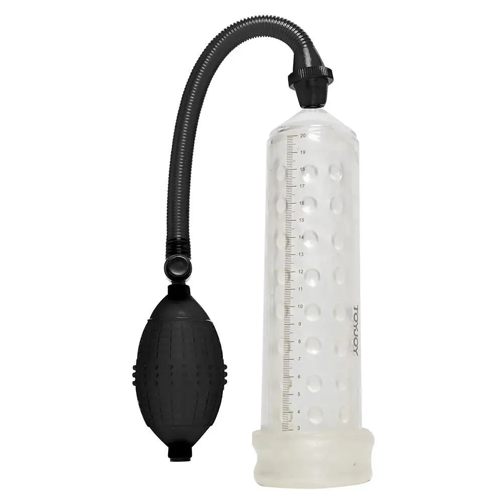 Toyjoy clear power massage penis pump with sleeve - peaches and screams