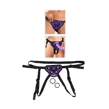 You2toys Purple And Black Universal Strap - on Harness With 3 Rings - Peaches and Screams
