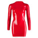 Zip Up Latex Red Mini Dress With Long Sleeves - Small - Peaches and Screams